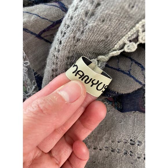 Manyus Gray Embellished Silver Studded Boho Rectangular Scarf - Picture 5 of 8